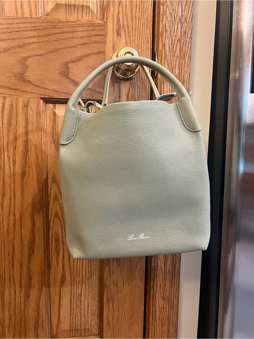 Loro Piana Bale Sage Green Pebbled Leather Top-Handle Bag